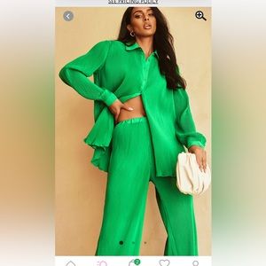 Bright green plisse button front oversized shirt